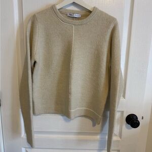 Zara Women's Beige Crew Neck Sweater